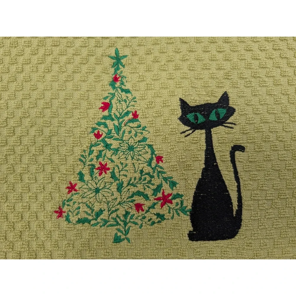 Christmas Tree Retro Mid Mod Cat Mid Century Modern Atomic Kitchen Hand Towel